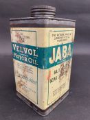 A JABA Velvol Motor Oil square quart can.