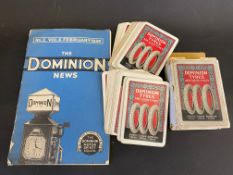 A copy of The Dominion News, no.2 Vol.6 February 1939 plus a pack of Dominion Tyres playing cards (