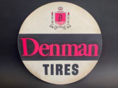 A Denman Tires circular sales card to fit inside a tyre, appears unused, 15 2/3" diameter.