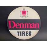 A Denman Tires circular sales card to fit inside a tyre, appears unused, 15 2/3" diameter.