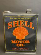 A Shell Motor Oil gallon can in good condition, with very good cap.