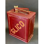 A Glico two gallon petrol can by Valor dated September 1930, professionally restored, plain cap.