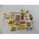 Two shallow trays of AA lapel badges, mostly of later manufacture.