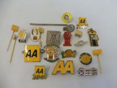 Two shallow trays of AA lapel badges, mostly of later manufacture.