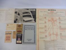 A Hillman New Minx sales brochure, a reprinted Standard Motors 1913 brochure, various other