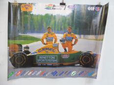 A large poster - Benetton Formula 1 Ford Racing Team depicting a young Michael Schumacher, 38 x 27".