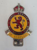 A Civil Service Motoring Club of Scotland chrome plated and enamel badge.