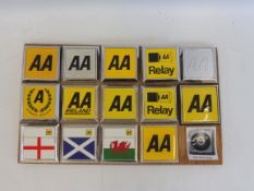 A board of 14 new style AA badges, 1966 onwards including a prototype, never issued, a trial