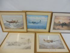 A framed and glazed pencil drawing of WWII fighter aircraft, signed Bob Murray, 22 1/2 x 18" plus