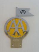 An AA committee member badge, motorcycle type 2A-B, circa 1951-1966, stamped OC 107 with integral