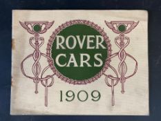 A Rover Cars sales brochure from 1909 featuring the 20hp, the 15hp, the 12hp, the 8hp and the 6hp.