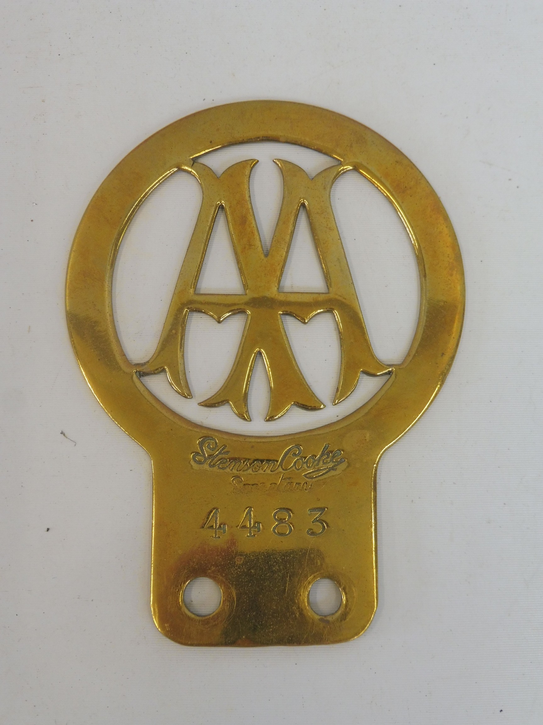 An early AA Stenson Cooke type 2A car badge, circa 1906-1908, stamped 4483.