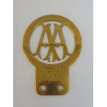 An early AA Stenson Cooke type 2A car badge, circa 1906-1908, stamped 4483.