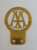 An early AA Stenson Cooke type 2A car badge, circa 1906-1908, stamped 4483.