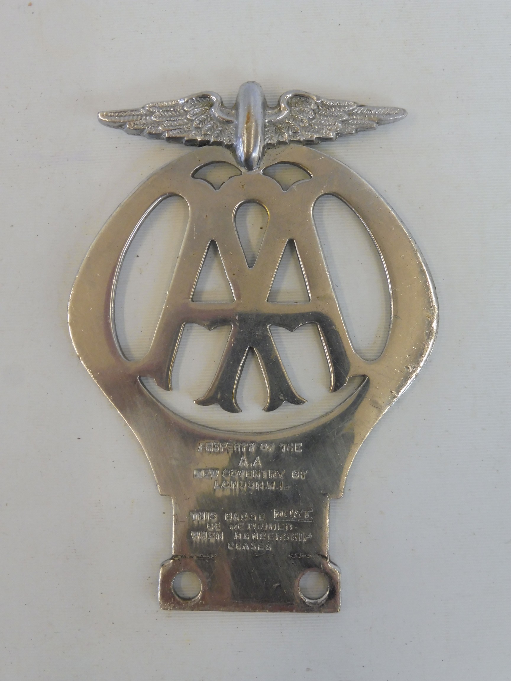 An AA motorcycle badge type 2 stamped 47197K, chrome plated brass. - Image 2 of 2