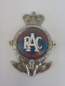 An RAC Motor Sport Member car badge, type 3 1955 - early 1960s, radiator type, chrome plated brass