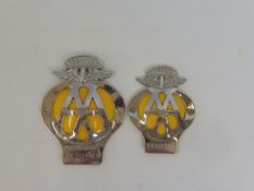 An AA Guernsey type1B badge, 1950s-1966 plus a matching smaller motorcycle badge, type 3, 1956-