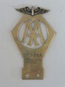 An AA Light Car badge, stamped '200355 Light Car', nickel, July 1919-January 1920.