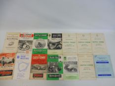 A collection of Castle Combe race meeting programmes, cars and motorcycles from the 1950s and 1960s.