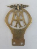 An AA Motorcycle badge, stamped 810156 May 1928-Nov 1929.