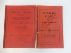 A Matchless motorcycles 'Super Clubman' spares list, edition CL-12, 1950 plus a Master Spares List