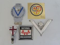 A National Breakdown type 1 car badge, 1971-1980s, a Company of Veteran Motorists type 2A-B badge