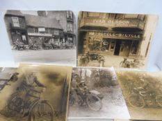 A selection of large scale photographic prints of early motorcycles and their riders.