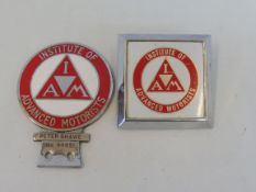 An Institute of Advanced Motorists type 1 car badge, bearing the name Peter Shawe no. 44451,