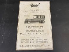 A Daimler Company Ltd, Coventry exhibition stand sign from the 1920s for the Motor Exhibition at