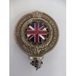 A Royal Automobile Club Associate motorcycle badge with number plate fixing, nickel plated brass,