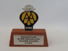 A small AA Jersey badge, presented to mark the 40th Anniversary of the AA in Jersey.