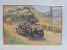 Terence Cuneo - Bentley V 'Blue Train', framed and glazed print, dated 1970, 30 x 20".