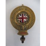 A Royal Automobile Club Associate car badge, polished brass with excellent enamel union jack centre,