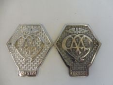 An AA commercial badge, stamped V228307, thick first version, large type 7, circa 1950s-1966, plus