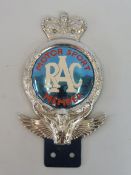 An RAC Motor Sport Member car badge, type 2B, 1955 - early 1960s, badge bar type of anodised