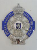 A Royal Irish Automobile Club badge, type 5, post 1950, chrome plated brass and enamel, stamped to