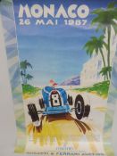 An unframed Christies auction poster for Monaco 26th May 1987, an auction devoted to Bugatti and