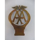 An AA type 2A or 2B car badge, angled bracket version, brass, no. 328805, circa 1925.