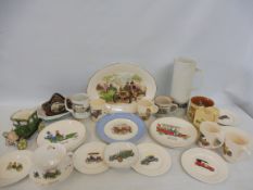 A collection of motoring related ceramics to include a spirit flask, tankard etc.