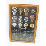 A framed and glazed AA related calendar poster showing the evolution of the AA badge, 1975.