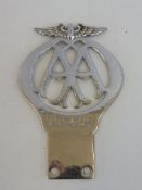 An AA car badge, stamped 997407, chrome plated brass, circa 1930, nearly the last of the first 1,