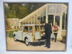 A large framed garage showroom advertising picture of a Morris 1000 Traveller, 48 x 38".