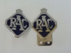 An RAC member award badge, 1990, badge bar fixing and a matching radiator fixing badge.