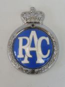 An RAC Associate car badge type 2, chrome plated brass and enamel, circa 1960-1973, premium edition.