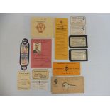 A small collection of AA ephemera including a Wimbledon AA Car Park ticket, membership tickets,