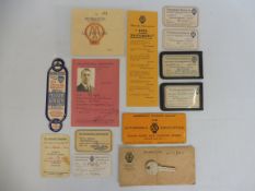 A small collection of AA ephemera including a Wimbledon AA Car Park ticket, membership tickets,