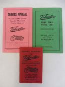 A Velocette motorcycle spare parts price list, 1960, a service manual for Viper, Venom, MSS, '