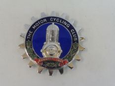 A Motor Cycling Club chrome plated and enamel badge.
