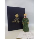 A boxed limited edition Royal Worcester porcelain figure of an Edwardian gentleman motorist candle