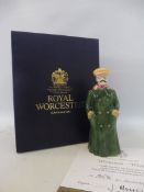 A boxed limited edition Royal Worcester porcelain figure of an Edwardian gentleman motorist candle